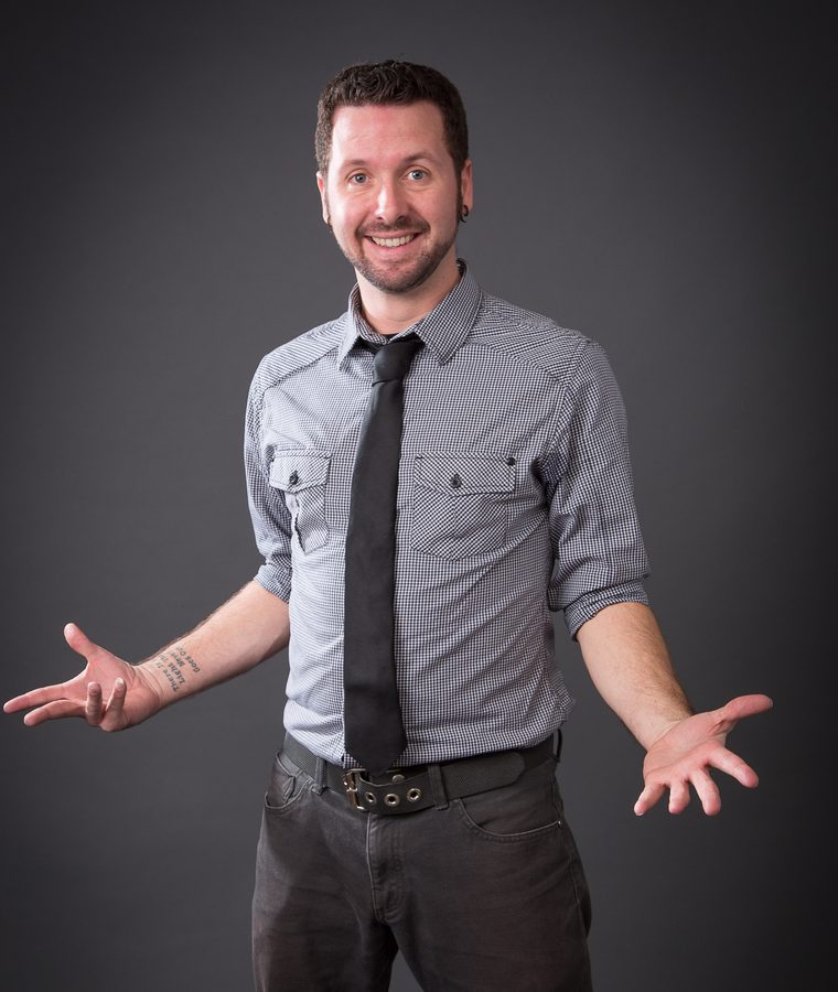 Matt Baker, arms out mid-shrug
